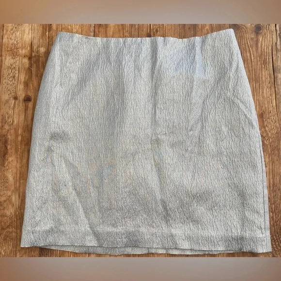 Ann Taylor Silk Cotton  Gray/Silver Lined Mini Pencil Skirt Zip Close Size 6 EUC - Picture 2 of 9